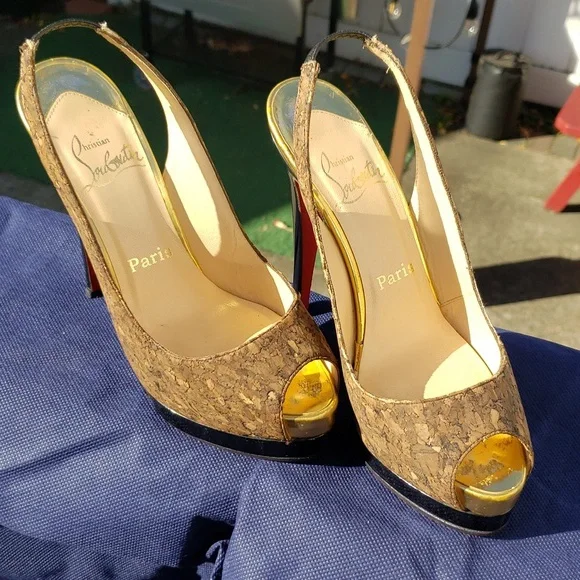 Authentic Christian Louboutin Cork Slingback sz 37 1/2 - Picture 5 of 9